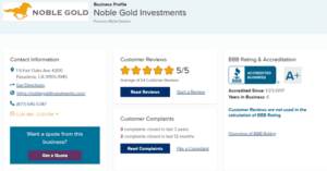 Noble Gold has a great track record with handling customer complaints.